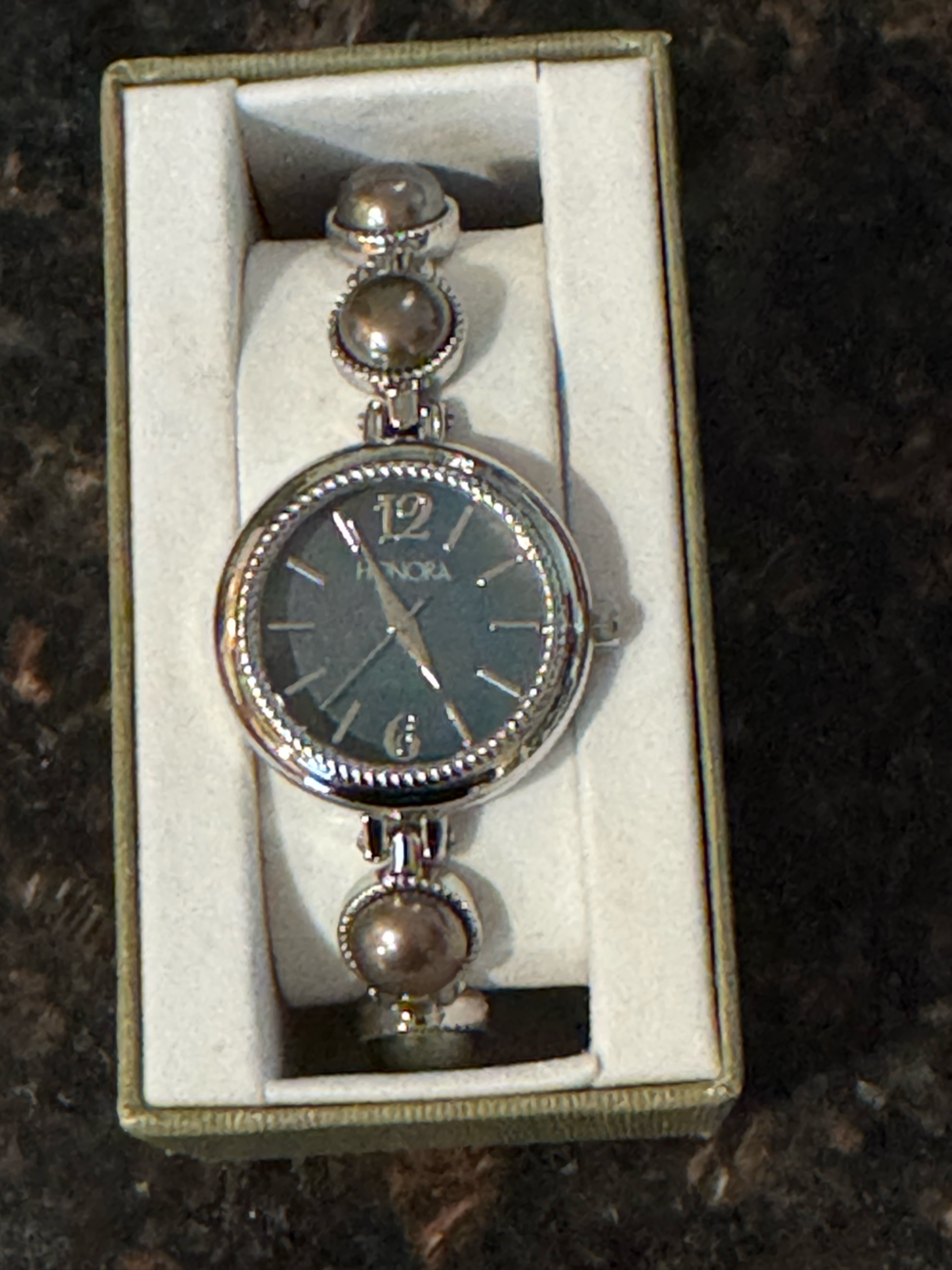 SilverTone Womens Bracelet Watch With Black Dial Honora Watch